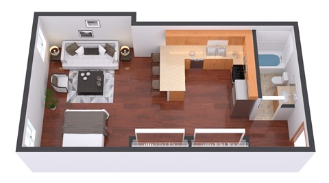 Floor plan for studio, 1 bath, 523 sqft